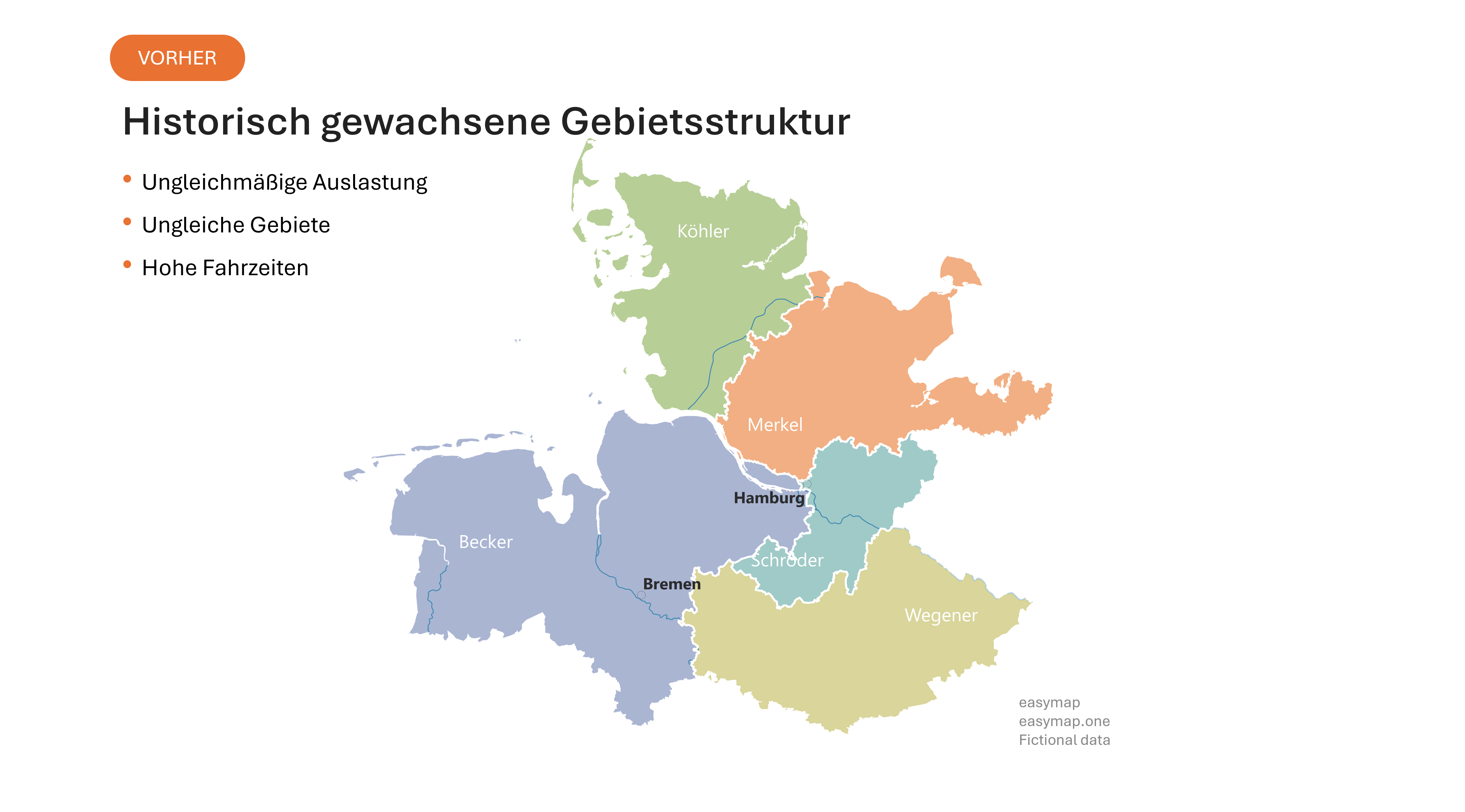 Historisch gewachsene Vertriebsgebiete mit ungleichmäßiger Auslastung und langen Fahrwegen im Außendienst