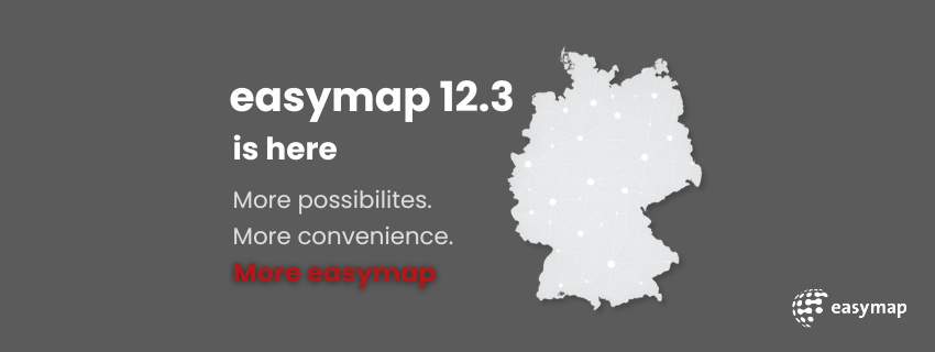 Featured image for the blog post about easymap 12.3 highlighting the new features of the release.