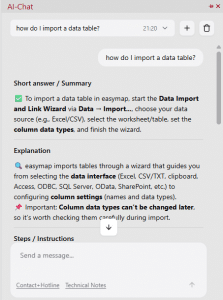 AI Chat in easymap 12.3 answering a user question about map data and analysis.