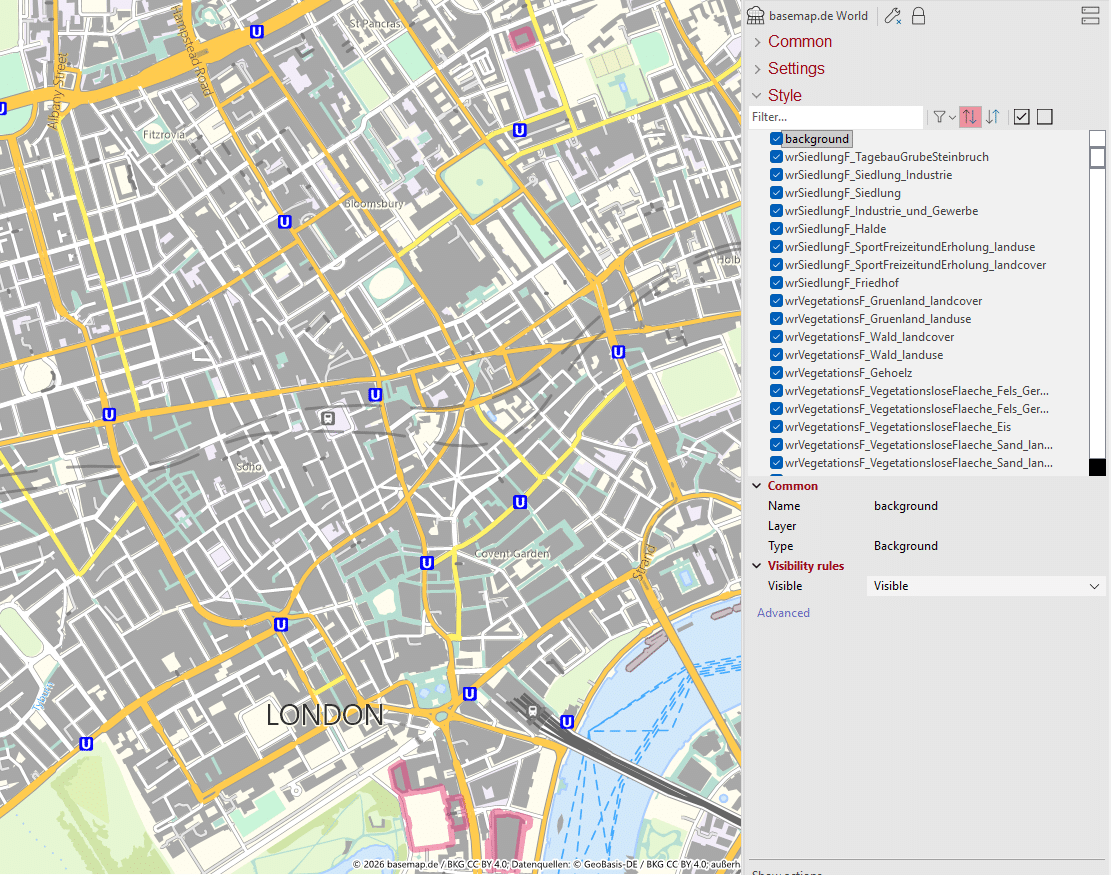 Vector Tiles in easymap 12.3 Vector tiles in easymap 12.3 showing a detailed map of central London.