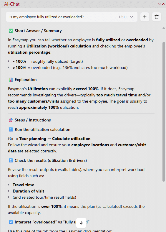 AI Chat explains employee workload analysis