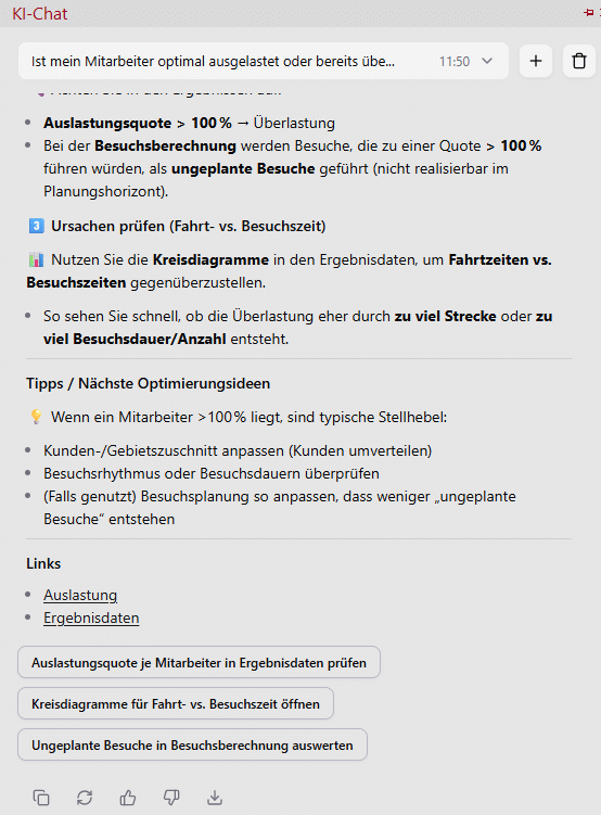 Quellenverweise und weiterführende Aktionen im KI-Chat